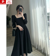 皮爾卡丹（pierre cardin）黑色連衣裙女2025年秋季新款長(zhǎng)袖法式復(fù)古顯瘦赫本風(fēng)方領(lǐng)長(zhǎng)裙時(shí)尚 6673黑色 S