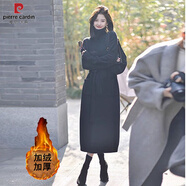 皮爾卡丹（pierre cardin）韓版簡(jiǎn)約舒適冬季加絨毛衣裙中長(zhǎng)款過(guò)膝高領(lǐng)針織連衣裙配大衣內(nèi)搭 黑色 加絨一件過(guò)冬 S 建議90-100斤