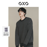 GXG男裝 城市定義灰白拼接勾線螺紋領(lǐng)口寬松毛衣針織衫23秋季新 灰色 S