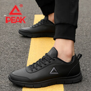 匹克跑步鞋男鞋春秋季輕便跑鞋男士黑色皮面防水休閑運動(dòng)鞋子 黑色/深灰 38
