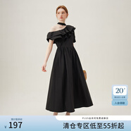 范思藍(lán)恩儀式感禮服裙女2024夏季新款掛脖大荷葉邊約會(huì)裙子18015 黑色 S