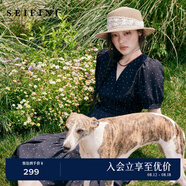 詩凡黎（'SEIFINI）詩凡黎法式波點圍裹式連衣裙25夏新款V領(lǐng)系帶泡泡袖荷葉邊中長裙 黑色 M