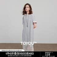 初語(yǔ)抗菌短袖T恤裙女2025夏季新款蕾絲拼接寬松圓領(lǐng)純棉連衣裙 淺花灰色 均碼