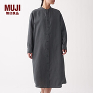 無(wú)印良品 MUJI 女式 法國亞麻水洗 立領(lǐng)連衣裙 BCL05C0S 炭灰色 M