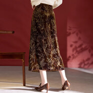 水墨佳人秋季高腰裙真絲顯瘦2025秋款新中式桑蠶絲半身裙女側邊開(kāi)叉1801 紫檀色 M