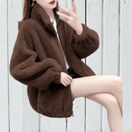 AEMAPE2025秋冬季加絨加厚雙面絨外套女立領(lǐng)保暖女開衫拉鏈抓絨衣女 棕色[雙面長毛絨] L 105120斤