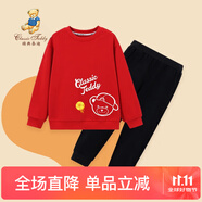 Classic Teddy男女童套裝兒童衛(wèi)衣衛(wèi)褲兩件套中小童裝春秋季衣服秋款 大紅 110