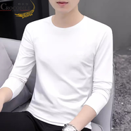 鱷魚(yú)恤新款男士休閑長(cháng)袖t恤春秋季潮流純色打底衫時(shí)尚百搭圓領(lǐng)純棉上衣 CX白色 XL  【建議120-135斤】