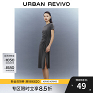 UR夏季新款女裝時(shí)尚褶皺收腰修身圓領(lǐng)短袖連衣裙UWG740021 深灰 L