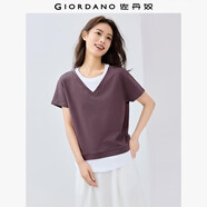 佐丹奴短袖T恤女純棉街頭風(fēng)假兩件撞色圓領(lǐng)休閑上衣05325454