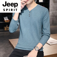 JEEP SPIRIT毛衣男士春秋季新款潮流個(gè)性?xún)却顅領(lǐng)針織衫雞心領(lǐng)薄款秋裝打底衫 603藍色 M