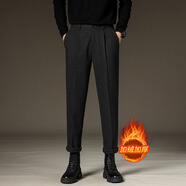 羅蒙（ROMON）秋冬毛呢褲男士寬松休閑褲保暖厚款百搭九分褲呢子西裝長(cháng)褲子 灰色長(cháng)褲加絨 29 【建議105-115斤】