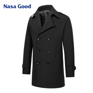 NASA GOOD短款雙排扣立領(lǐng)風(fēng)衣男士秋季復(fù)古平紋青年休閑上衣外套潮 黑XL