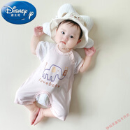 迪士尼（Disney）夏季嬰兒連體衣新生兒純棉開(kāi)檔哈衣男女寶寶卡通可愛(ài)短袖戶(hù)外童裝 粉紅色 E小象 連體開(kāi)檔 80cm