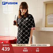 FILA FUSION 斐樂(lè)潮牌女子針織連衣裙夏新款寬松潮流運(yùn)動(dòng)裙子 深黑-BK（寬松版） XS 155/76A