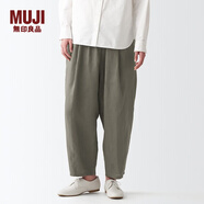 無(wú)印良品（MUJI）女式 亞麻 燈籠褲 褲子 長(cháng)褲 休閑褲 蘿卜褲 BEG09C2S 煙熏綠色 M(160/66A)