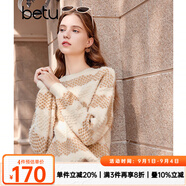 百圖betu女裝冬季新款毛衣圓領(lǐng)落肩長(zhǎng)袖撞色條紋毛衣女2311T44 駱駝色 M