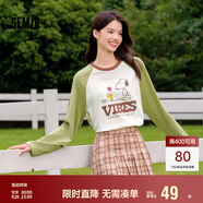 森馬史努比長袖t恤女中長款撞色春秋純棉高克重上衣109524101006