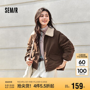 森馬（Semir）外套女oversize插肩袖仿羊羔毛毛領(lǐng)冬季2024夾棉夾克109724108016