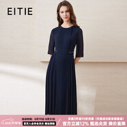 愛(ài)特愛(ài)（EITIE）秋冬新款商場(chǎng)同款薄紗透視五分袖百褶雪紡連衣裙長(cháng)裙6007771 深藍31 XL 170