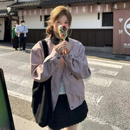 凊知檸2025年秋季新款韓國甜美休閑翻領(lǐng)拉鏈寬松顯瘦夾克外套女 粉色 均碼