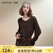 西遇（Westlink）西遇慵懶風(fēng)V領(lǐng)鏤空長(cháng)袖針織衫女秋季新款高級感百搭寬松毛衣 咖色 M (160)