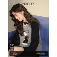闊色（kuose）灰色字母可愛(ài)小狗刺繡毛衣女秋冬新款學(xué)院風(fēng)插肩袖上衣 灰色 S