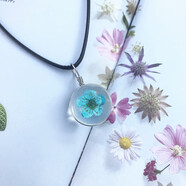 森愛百年夢逸唯美蒲公英項鏈永生花鎖骨鏈男女情侶水晶干花玻璃球吊墜配飾 天藍櫻花