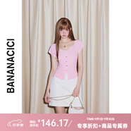 banana cici2024年夏季新款法式冰爽絲水鉆蝴蝶結(jié)短袖針織衫女上衣C242MY827 粉紅色 L