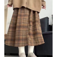 映棠森女復古格子半身裙藝術(shù)生秋冬格紋顯瘦深綠咖色春2024新 咖色 S