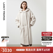 朗姿【尖貨補單】麂皮絨羊毛羊剪絨外套大衣女法式連帽泰迪顆粒絨皮草 本白色 2XL