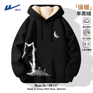 回力衛衣男春季新款連帽衫男女情侶款ins風(fēng)貓咪青少年帶帽外套上衣服 【重磅羊羔絨】黑色(月下貓胸標_月下貓右下標) L /175(建議120斤-140斤左右)