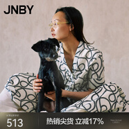 江南布衣（JNBY）春夏連衣裙音符線(xiàn)條印花高腰大裙擺設計感寬松中長(cháng)款女5N4G13370 973/米黑雙色 XS