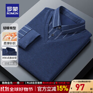 羅蒙加絨假兩件針織衫男新款中青年商務(wù)休閑保暖翻領(lǐng)毛衣男 3Z542F09藏青 2XL (180) （建議145-165斤）