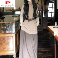 皮爾卡丹（pierre cardin）慵懶風(fēng)秋冬季2025新款套裝女不規則高領(lǐng)毛衣時(shí)腰百褶裙兩件套純色 咖色半身裙 M