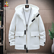 稻草人（MEXICAN）羽絨服男2025冬季新款韓版保暖連帽短款外套白鴨絨襖子 白色 XL