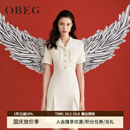 OBEG歐碧倩秋通勤連衣裙女新復(fù)古回潮小香風(fēng)修身A字裙子50463540 米白 L /170/40