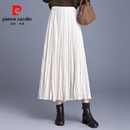 皮爾卡丹（pierre cardin）復古感褶皺絲絨半身裙2025新款秋冬垂墜感顯瘦壓褶大擺百褶裙 杏色 均碼