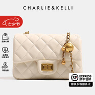 CHARLIE&KELLI CK品牌包包女包2025新款520情人節(jié)禮物鏈條菱格包小香風(fēng)單肩斜挎 白色鎏金無logo（紅色內(nèi)里）