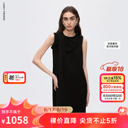 朗姿二醋酸黑白高級感蝴蝶結a字無(wú)袖輕禮服連衣裙2025年夏季新款 黑色 XL