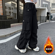 兜兜王國女童運動(dòng)褲2025春秋季新冬款中大兒童加絨黑色工裝褲子加絨厚外穿 黑色 【加絨】天冷升級版 160 【建議身高150cm-160cm】