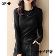 GPHF日本2025春秋季新款圓領(lǐng)長(cháng)袖針織毛衣女式右肩高品質(zhì)寬松底上衣女 黑色-半高圓領(lǐng) M 【建議100-110斤】