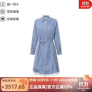 3.1Phillip Lim25早秋新款女士時(shí)尚條紋翻領(lǐng)修身顯瘦休閑長(cháng)袖連衣裙 藍色 XS