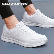斯凱奇（Skechers）男鞋跑步鞋秋季新款網(wǎng)面透氣運動(dòng)鞋子男輕便舒適減震耐磨跑鞋官方 白色（革面款綁帶一腳蹬） 42