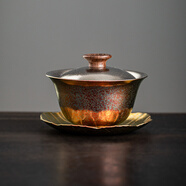 瓷牌茗茶具純鈦?lái)嵢救派w碗可懸停蓋碗單個(gè)高檔功夫茶具泡茶器帶蓋 純鈦《韻染》三才蓋碗-橙色