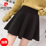 皮爾卡丹（pierre cardin）高腰針織百褶傘裙毛線蓬蓬短裙2025新款秋冬韓版松緊女a(chǎn)字半身裙 黑色 加厚 均碼 建議80-150