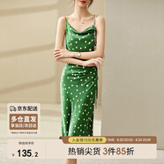 尚都比拉法式復(fù)古波點連衣裙秋季中長款抽褶收腰顯瘦吊帶裙 綠底波點 S 