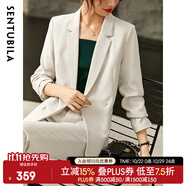 尚都比拉面試小西裝女外套2025春裝新款職業(yè)裝套氣質(zhì)簡約風(fēng)休閑通勤小西服 云白九分褲套裝 L
