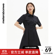 美特斯邦威純色收腰連衣裙女休閑舒適時(shí)尚百搭裙子女 影黑 L 165 88A