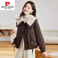 皮爾卡丹（pierre cardin）時(shí)尚減齡毛絨領(lǐng)翻領(lǐng)短外套女2025秋冬加絨加厚洋氣百搭派克服上衣 咖啡色 S